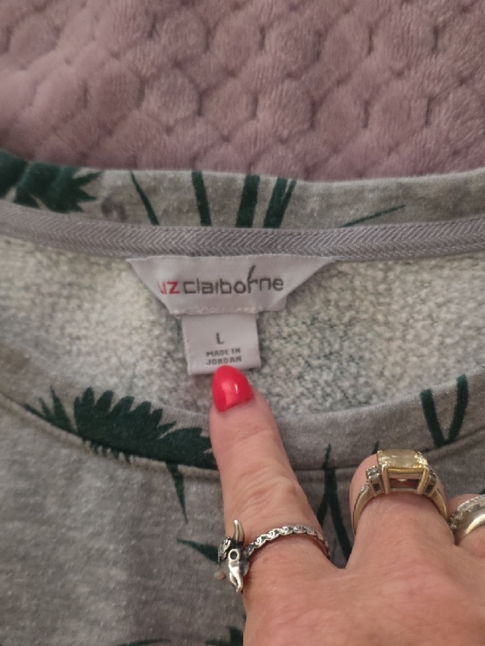 Liz Claiborne Gray Sweatshirt with Green Floral Print - Picture 2 of 9